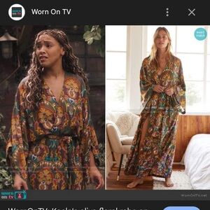 NWT Anthropologie Emmanuelle Boho Olive Green Paisley Belted Robe Cover Up M